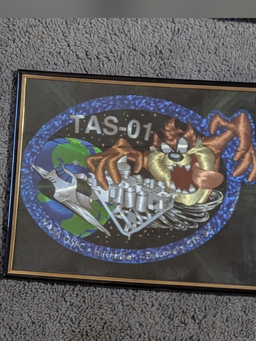 Vintage Pair Official Tazmanian Devil TAS-01 Framed Looney Cartoon Foil Prints